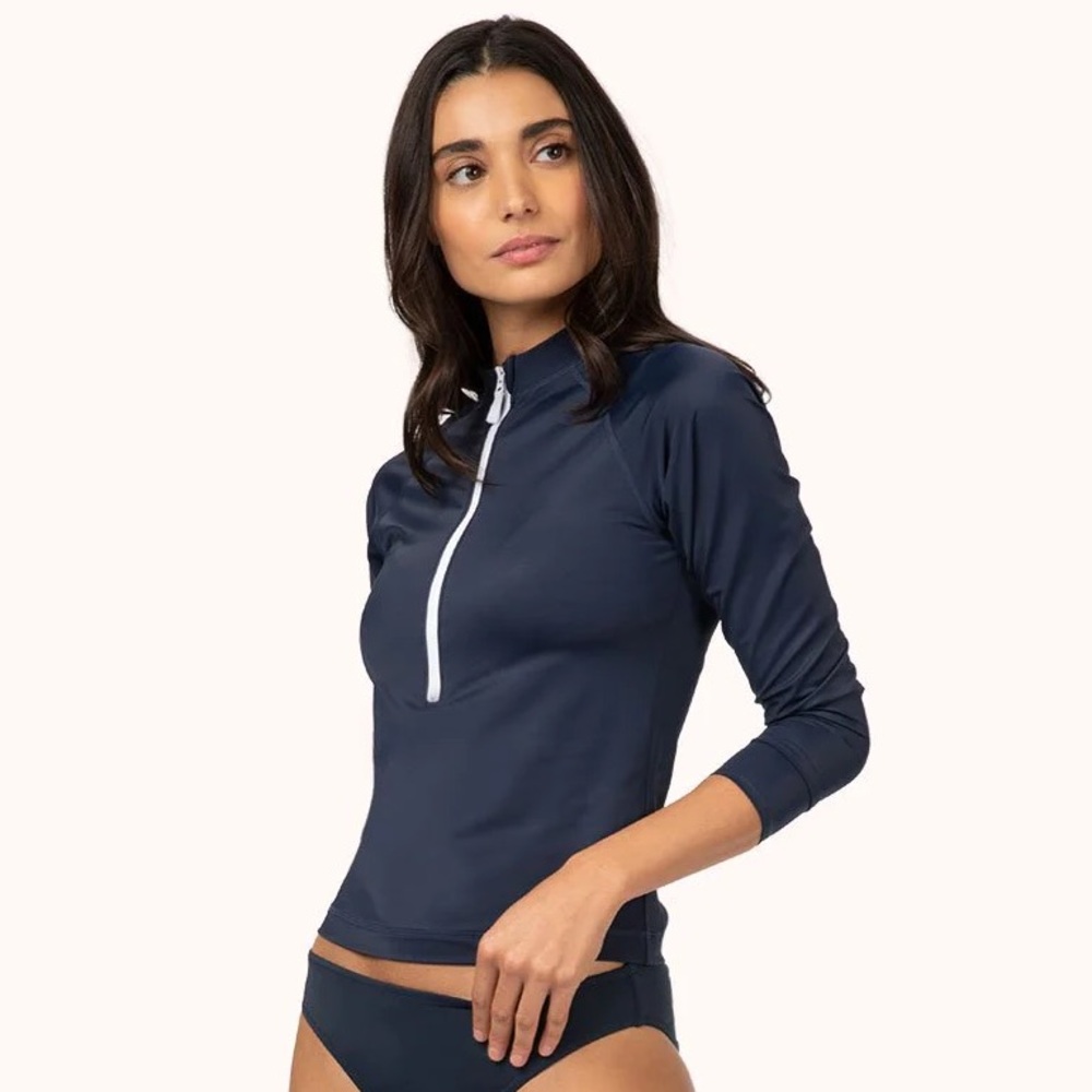 LIVELY Navy Zip Rashguard Swim Suit Top